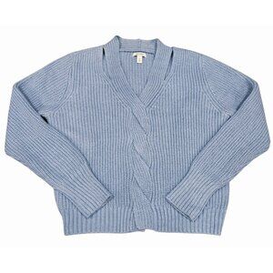 Nine West Twist Front Cutout Sweater Women's Blue V-Neck Size Medium